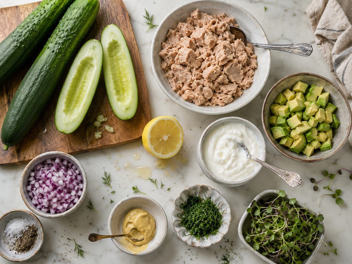 Tuna Avocado Cucumber Boats preparation