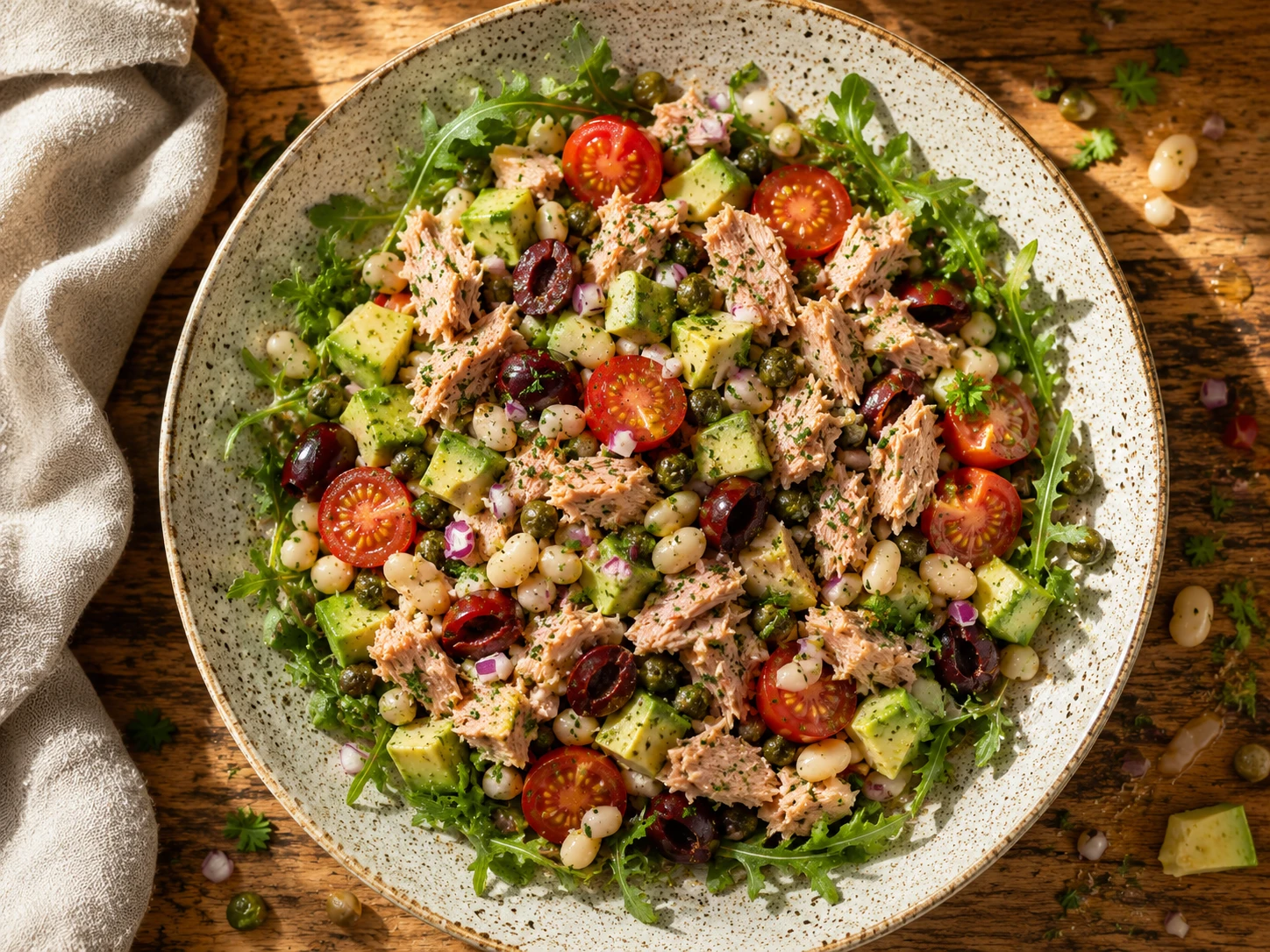 Tuna Avocado White Bean Salad aerial view