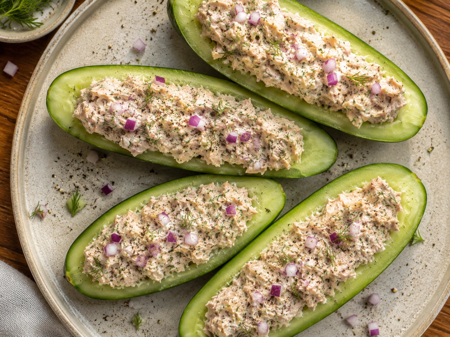Tuna Cucumber Snack Boats aerial view