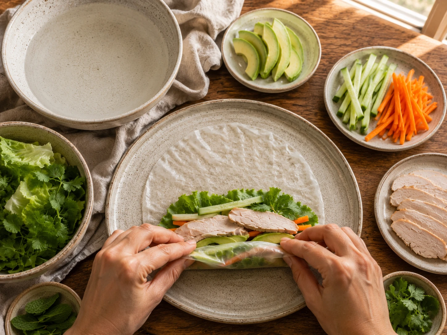 Turkey Avocado Rice Paper Rolls aerial view