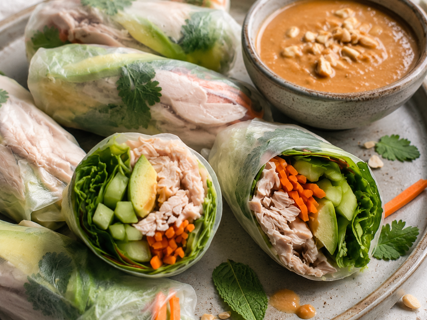 Turkey Avocado Rice Paper Rolls close up