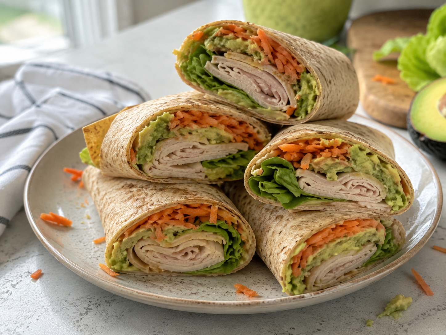 Turkey Avocado Pinwheel Wraps close up