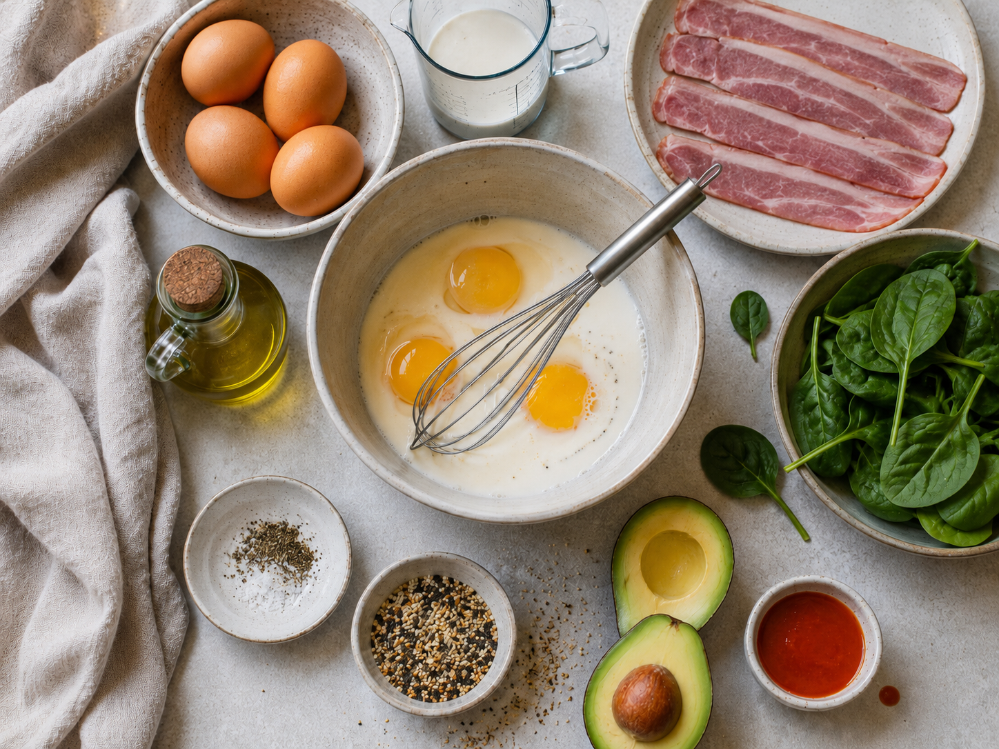 Turkey Bacon Avocado Egg Bowl preparation