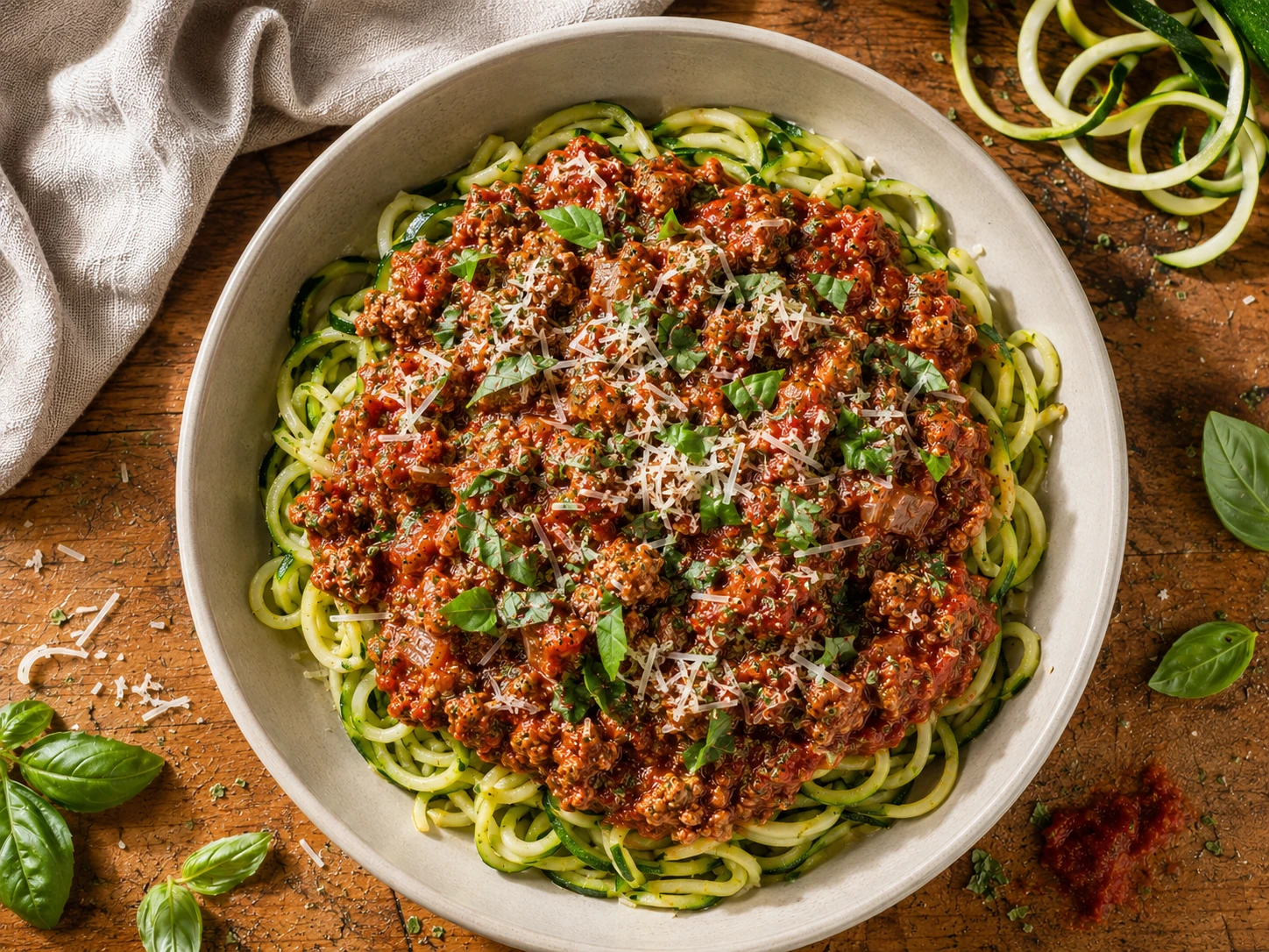Turkey Bolognese Zucchini Pasta aerial view