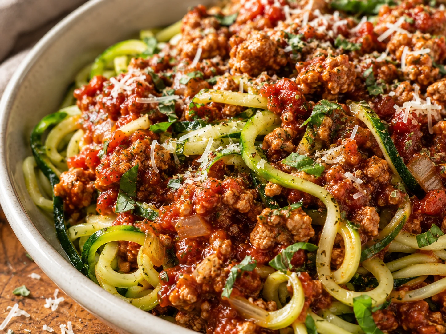 Turkey Bolognese Zucchini Pasta close up