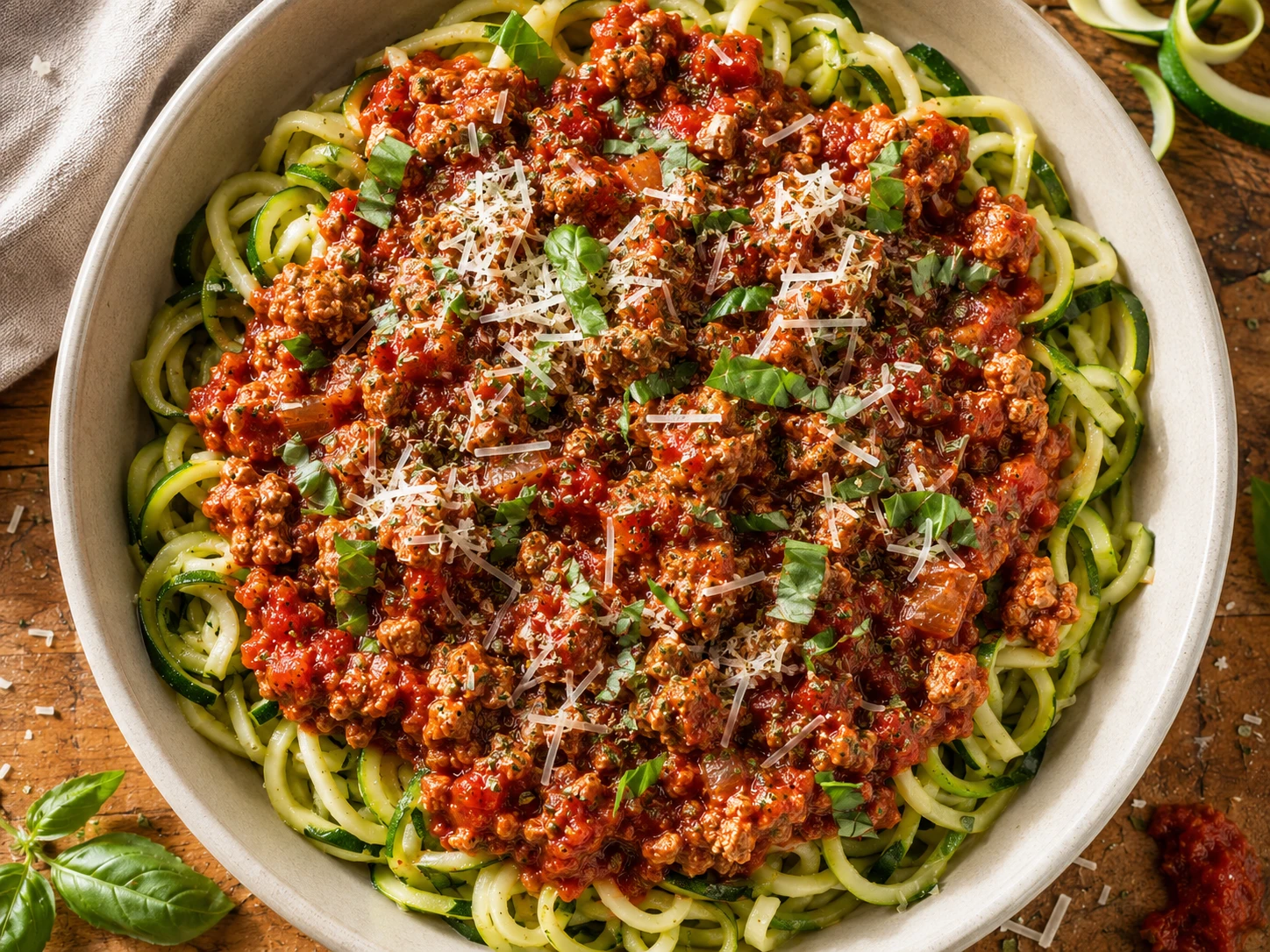 Turkey Bolognese Zucchini Pasta preparation