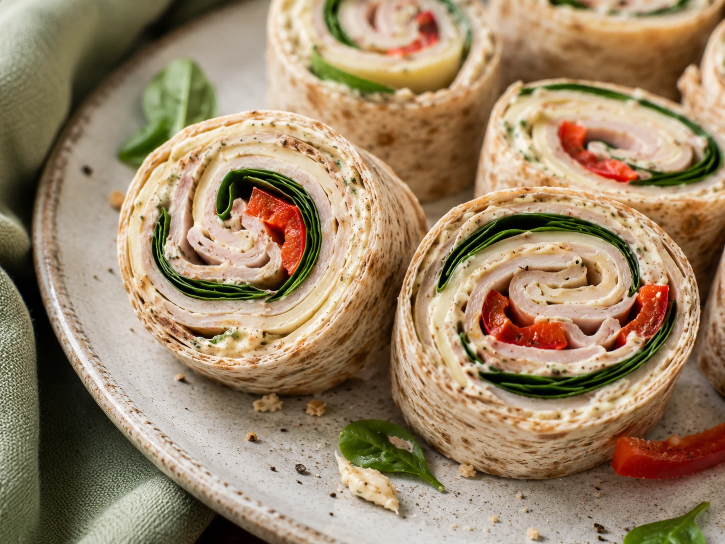 Turkey Cheese Protein Pinwheels close up