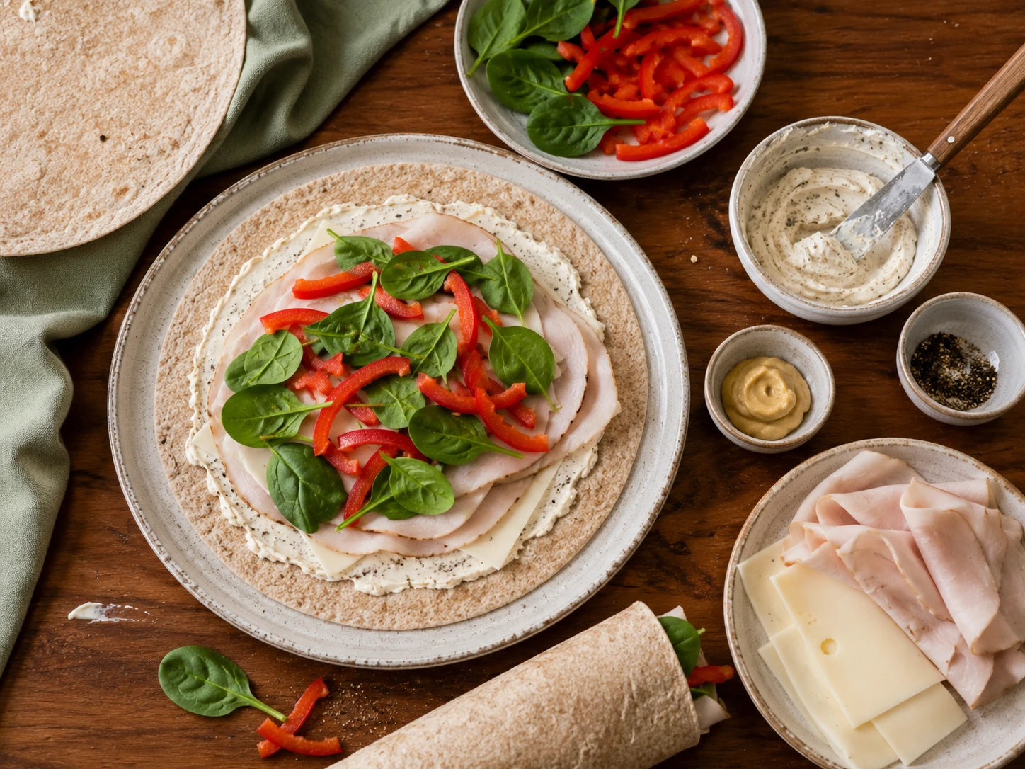 Turkey Cheese Protein Pinwheels preparation