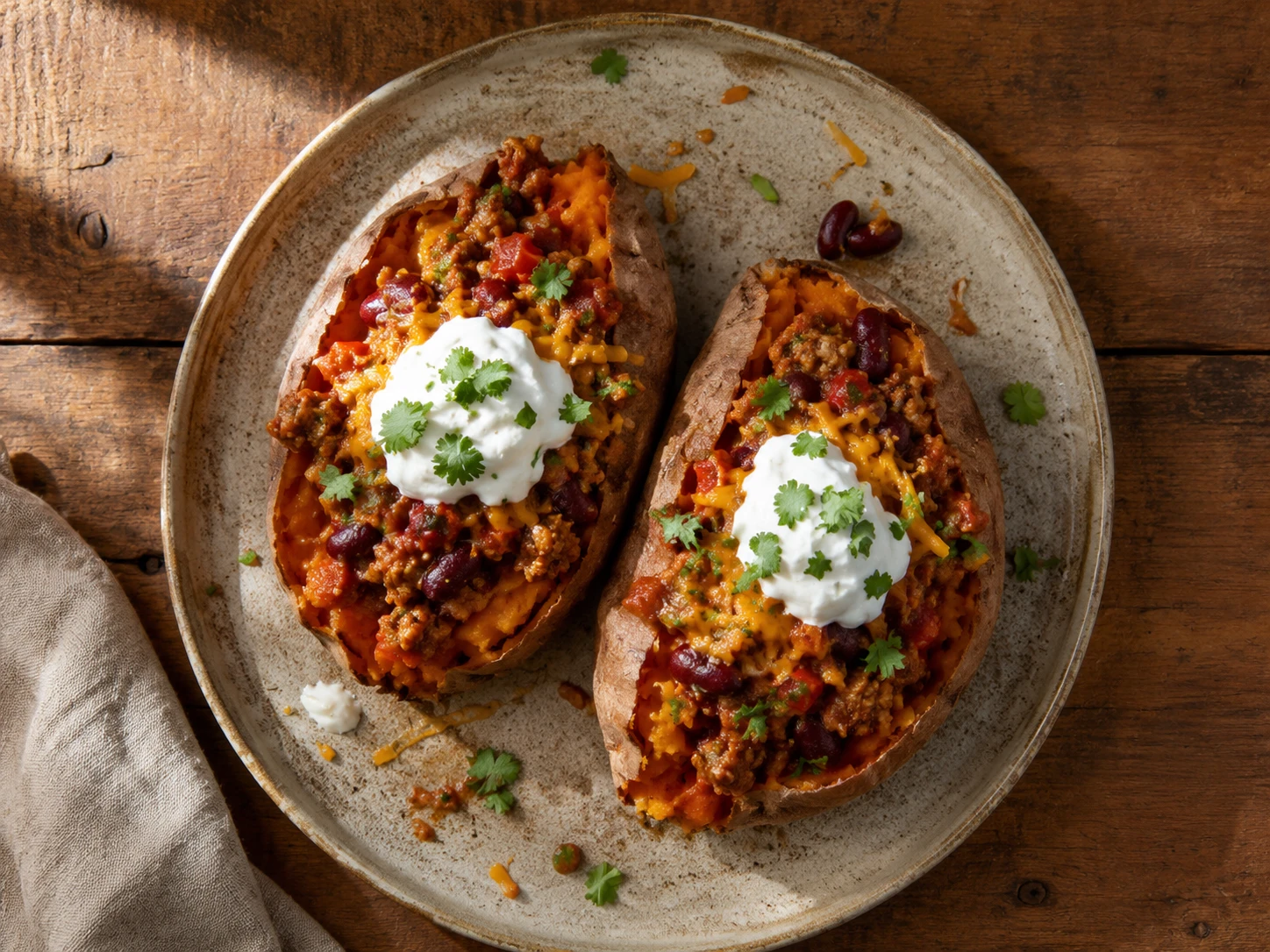 Turkey Chili Stuffed Sweet Potatoes