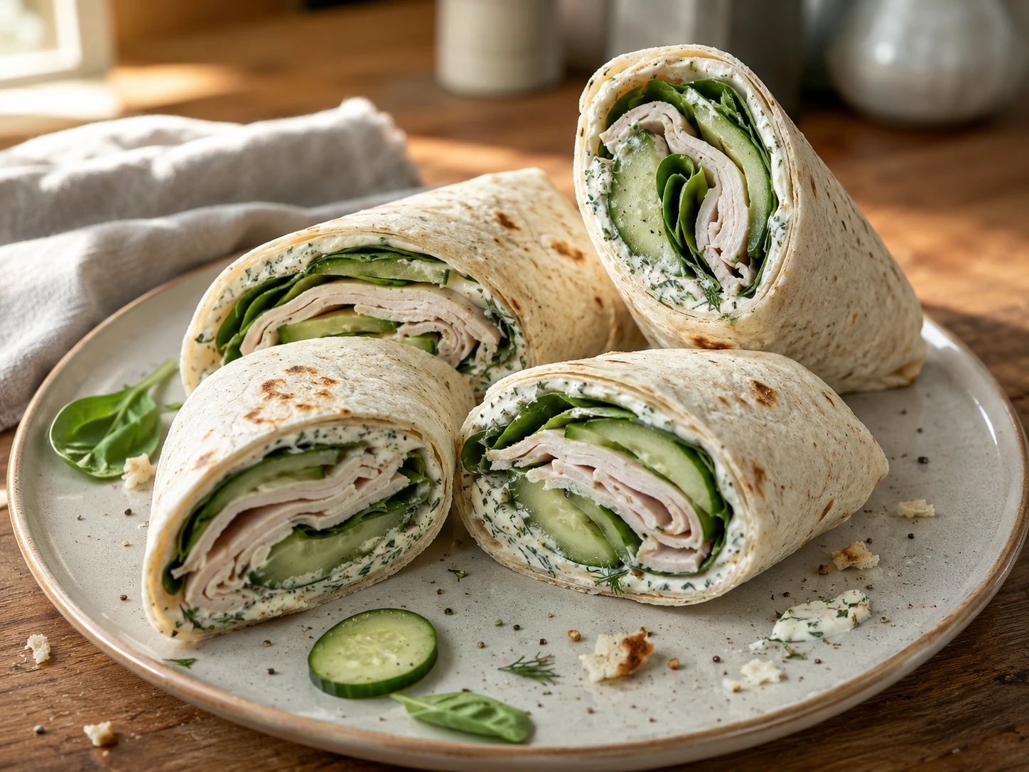 Turkey Cucumber Cream Cheese Wraps