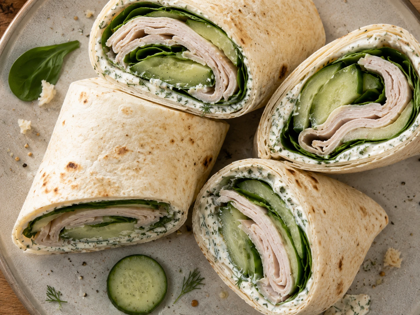 Turkey Cucumber Cream Cheese Wraps preparation