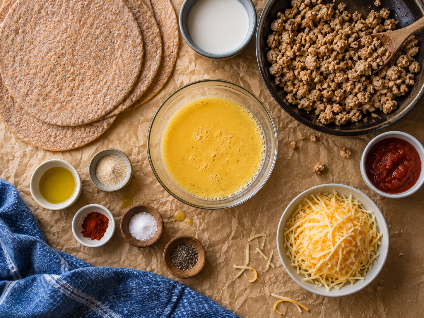 Turkey Egg Breakfast Quesadilla preparation