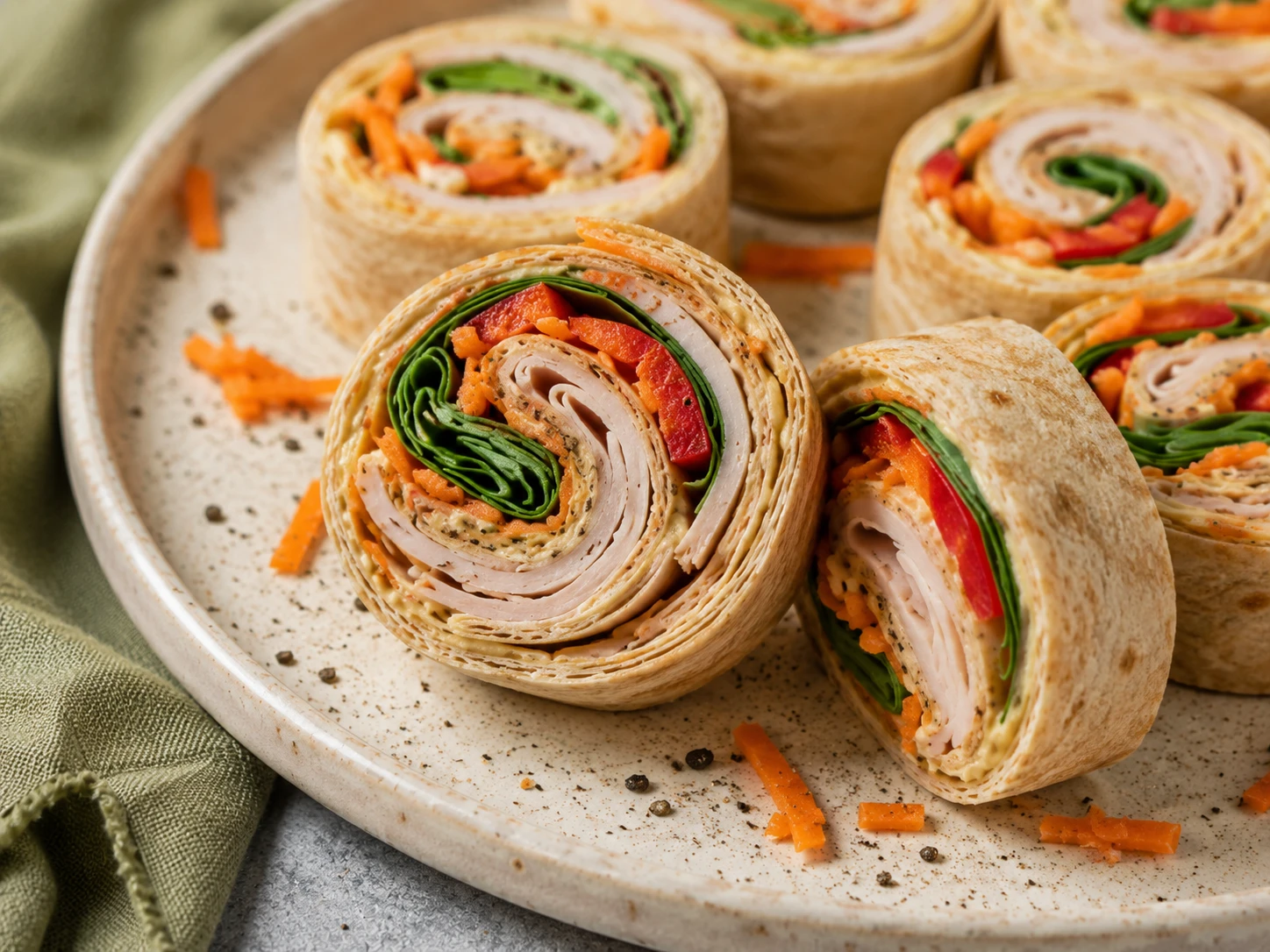 Turkey Hummus Pinwheel Bites close up