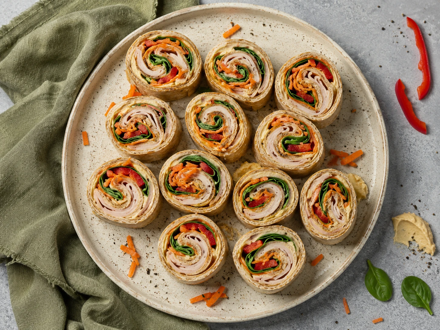 Turkey Hummus Pinwheel Bites