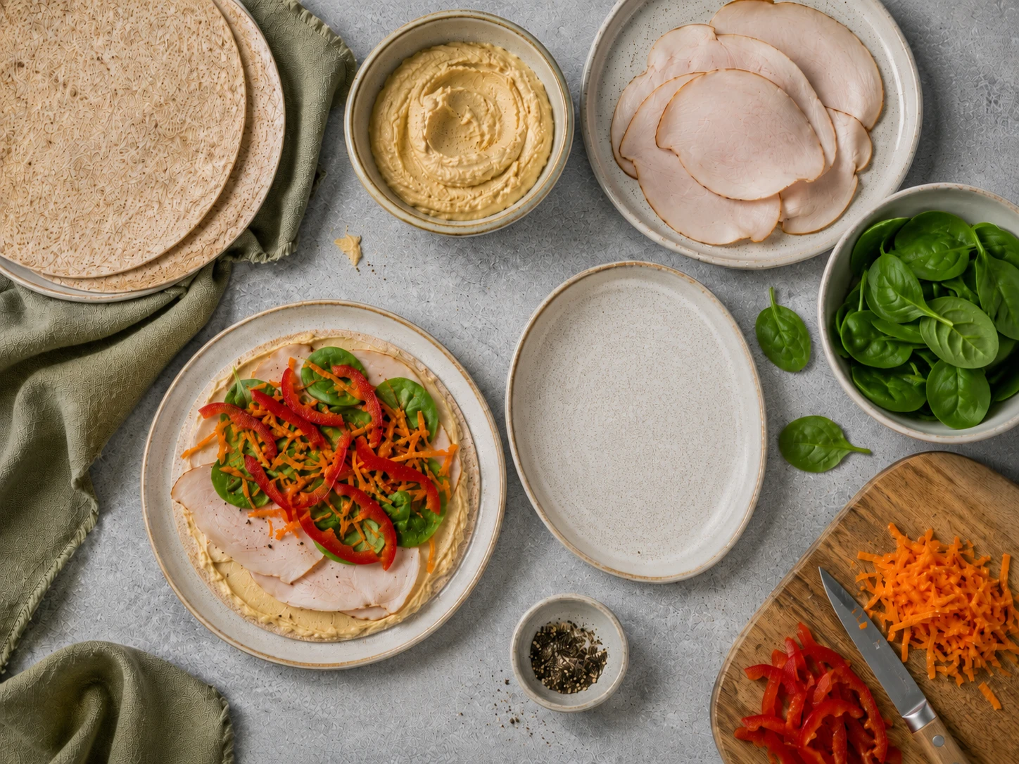 Turkey Hummus Pinwheel Bites preparation