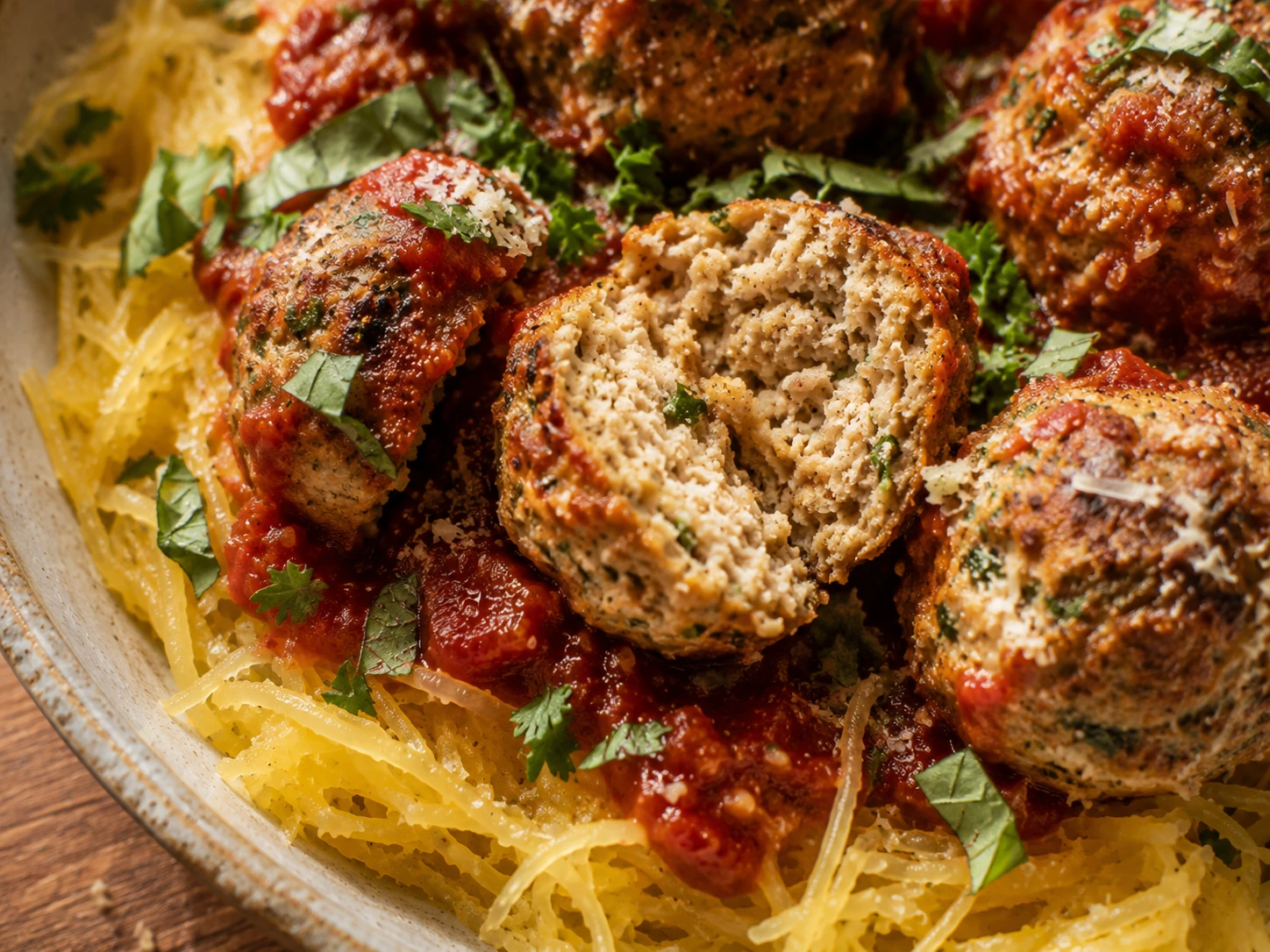 Turkey Meatball Spaghetti Squash Bowls aerial view