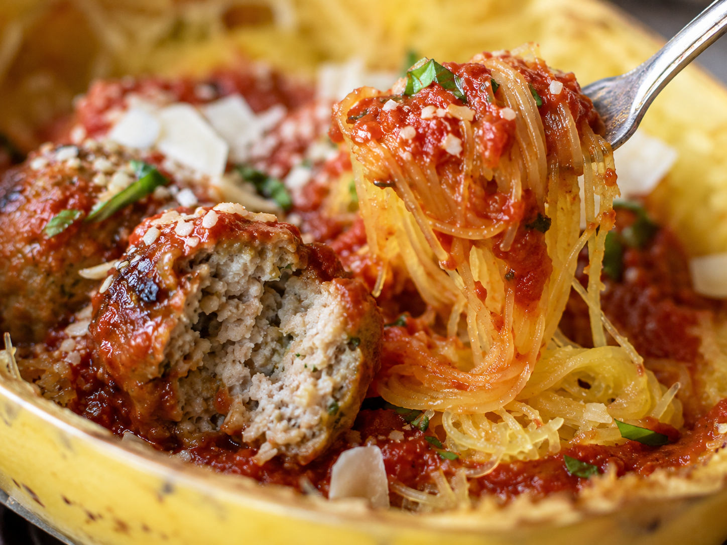 Turkey Meatball Spaghetti Squash Bowls close up