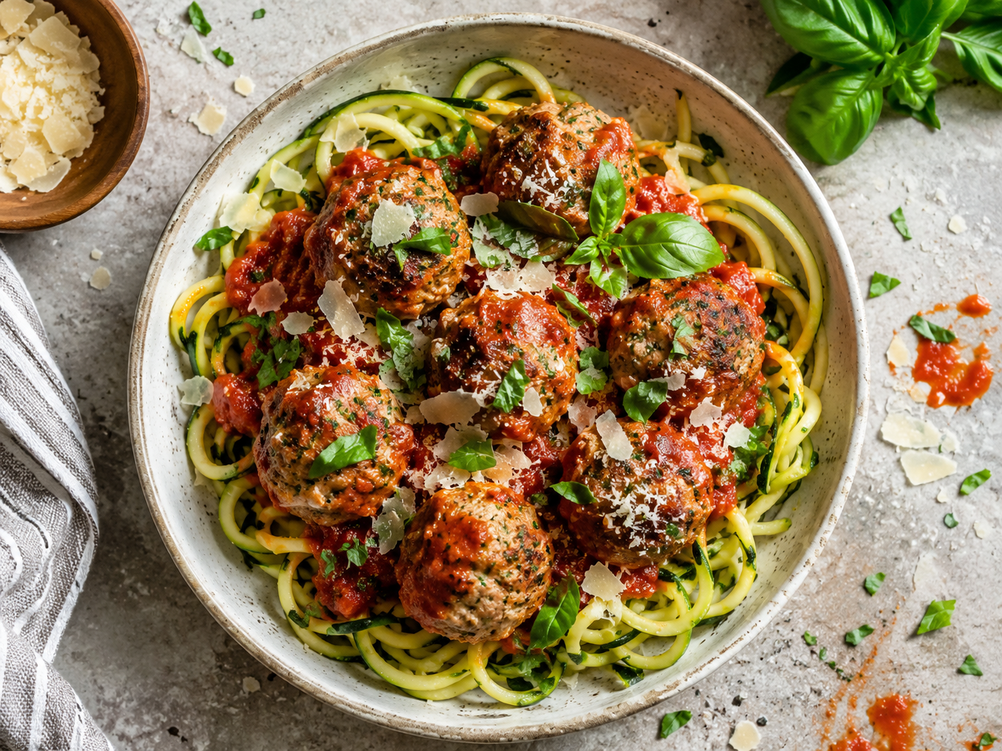 Turkey Meatball Zucchini Noodle Bowl