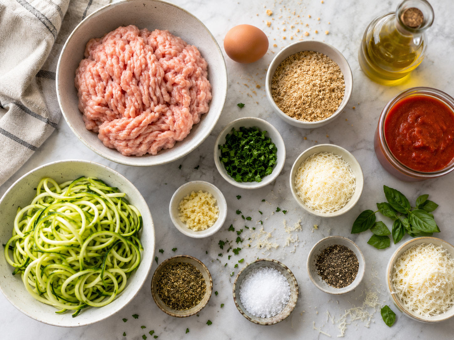 Turkey Meatball Zucchini Noodle Bowl preparation