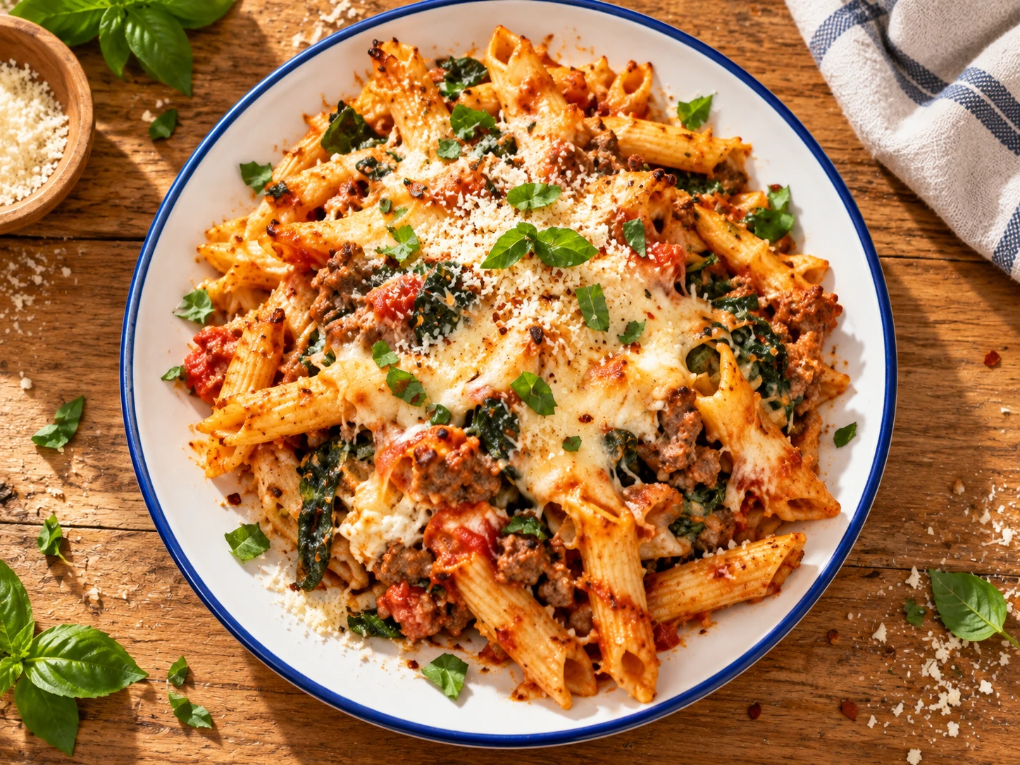 Turkey Parmesan Pasta Bake aerial view