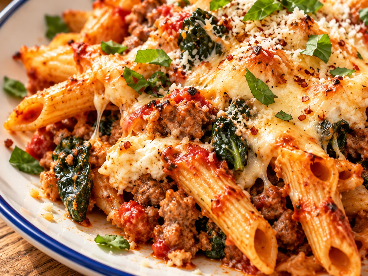 Turkey Parmesan Pasta Bake close up