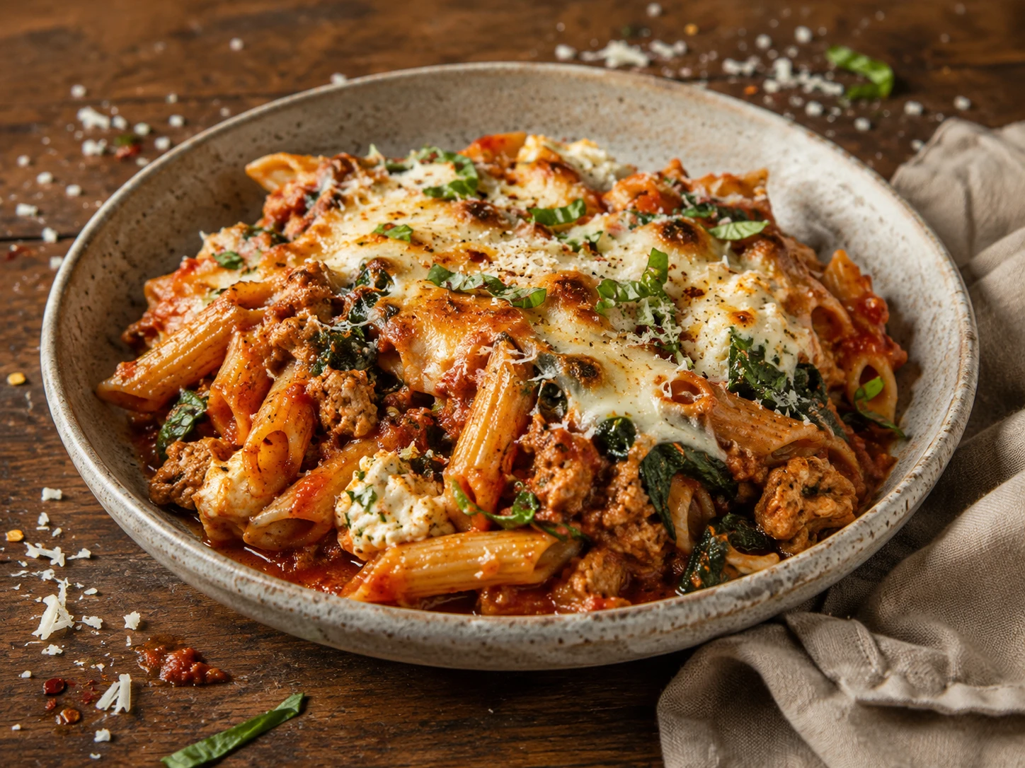Turkey Parmesan Pasta Bake