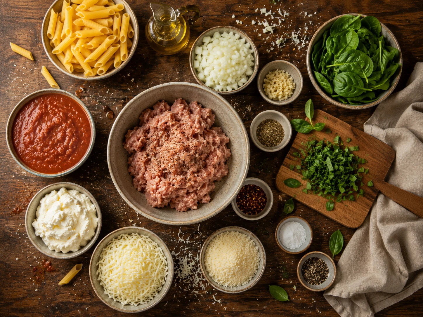 Turkey Parmesan Pasta Bake preparation