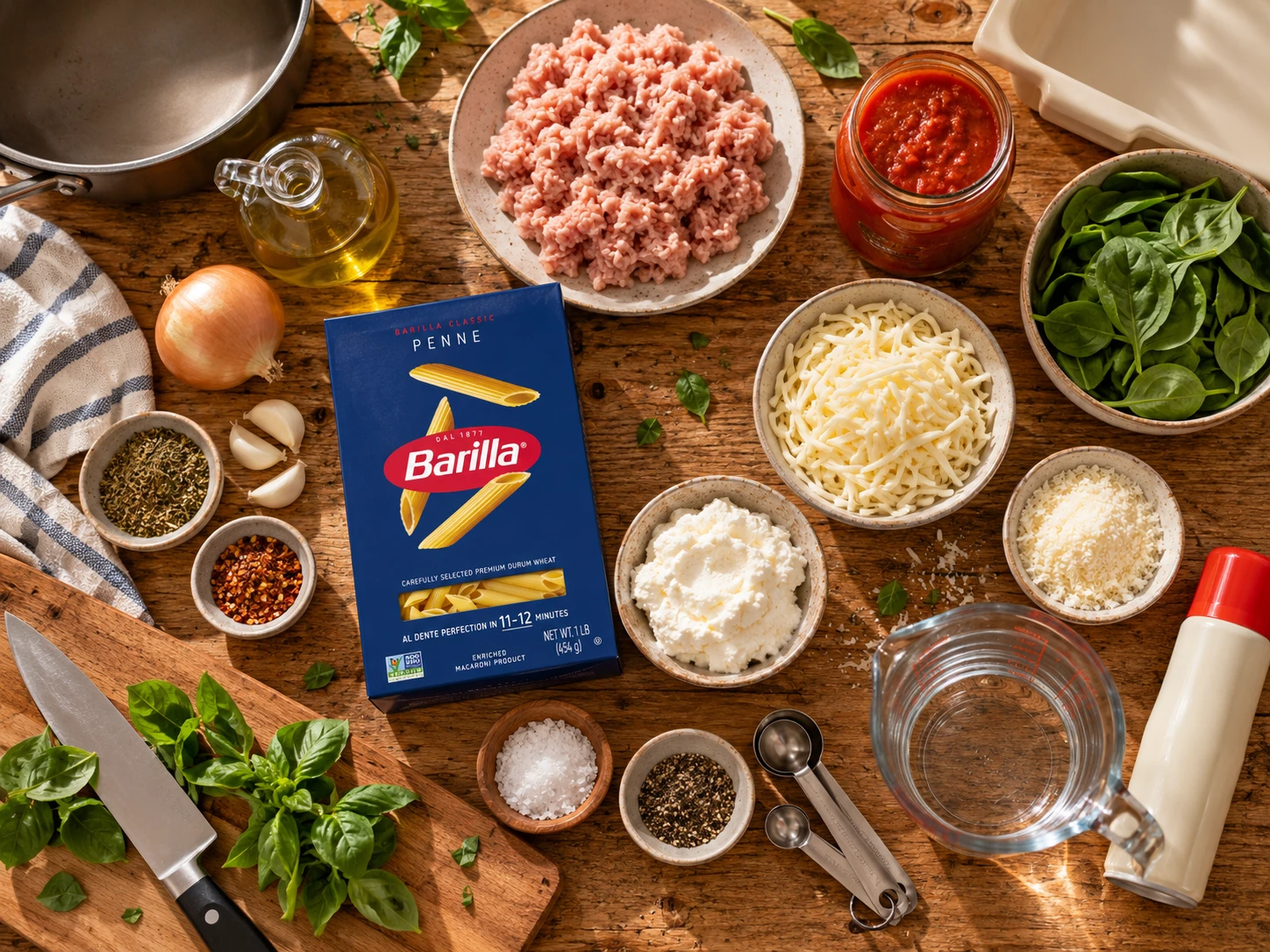 Turkey Parmesan Pasta Bake preparation
