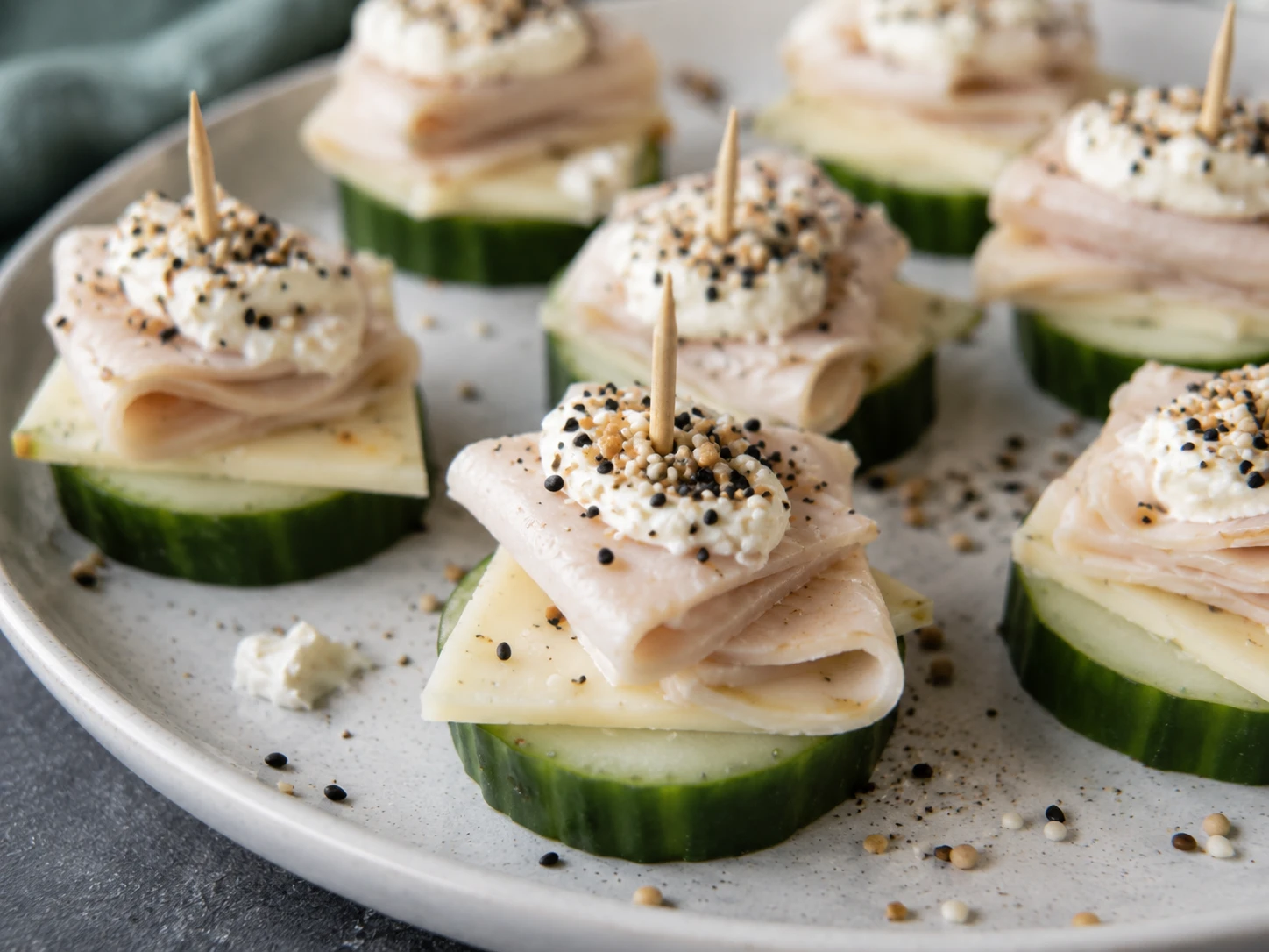 Turkey Pepper Jack Cucumber Stacks close up