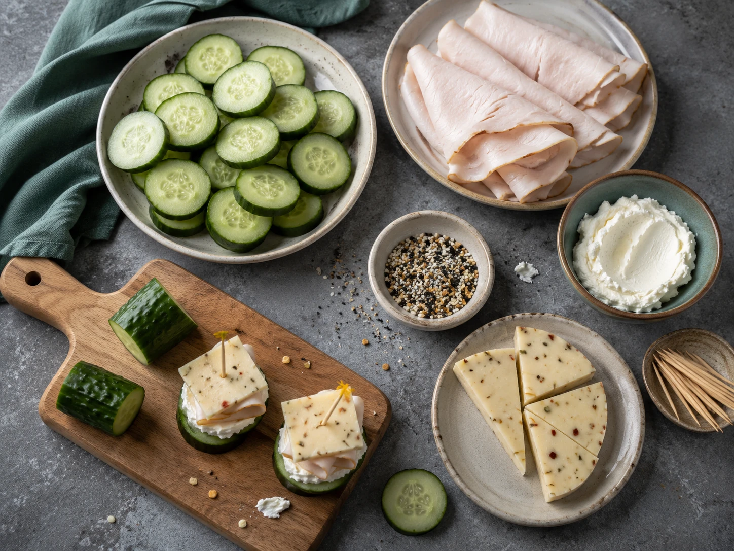 Turkey Pepper Jack Cucumber Stacks preparation