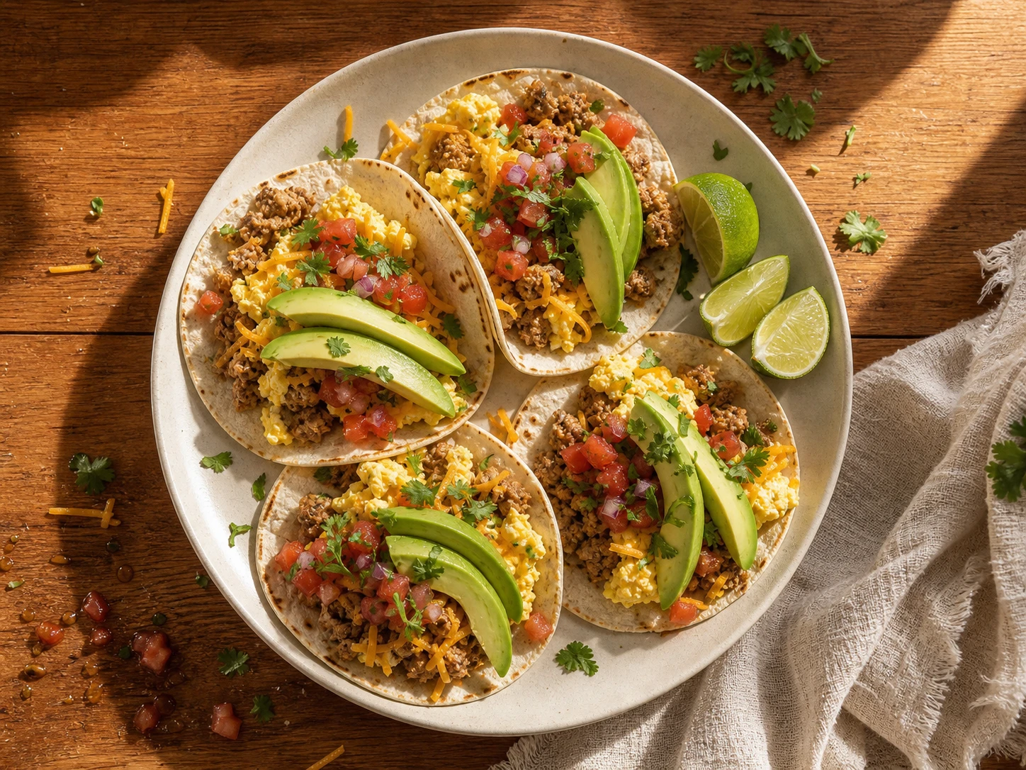 Turkey Sausage Breakfast Tacos aerial view