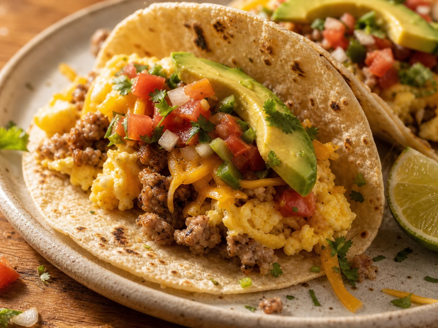 Turkey Sausage Breakfast Tacos close up