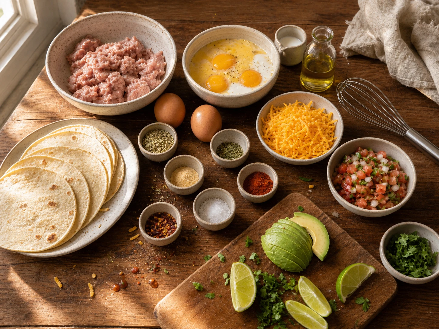 Turkey Sausage Breakfast Tacos preparation