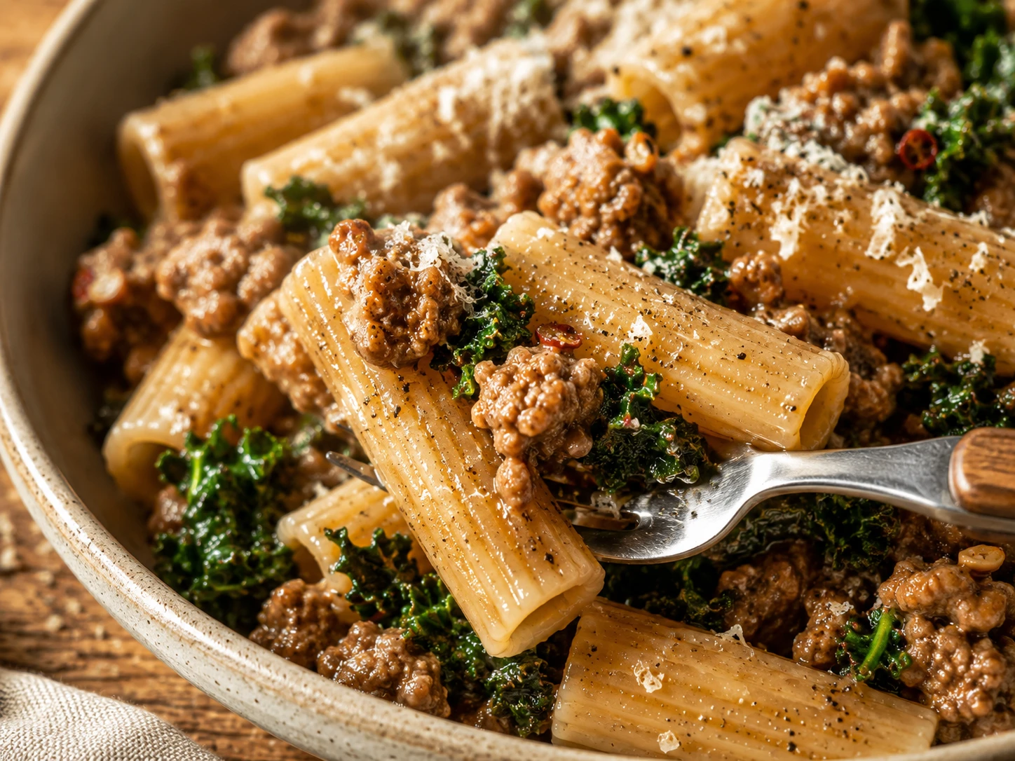 Turkey Sausage Kale Pasta close up