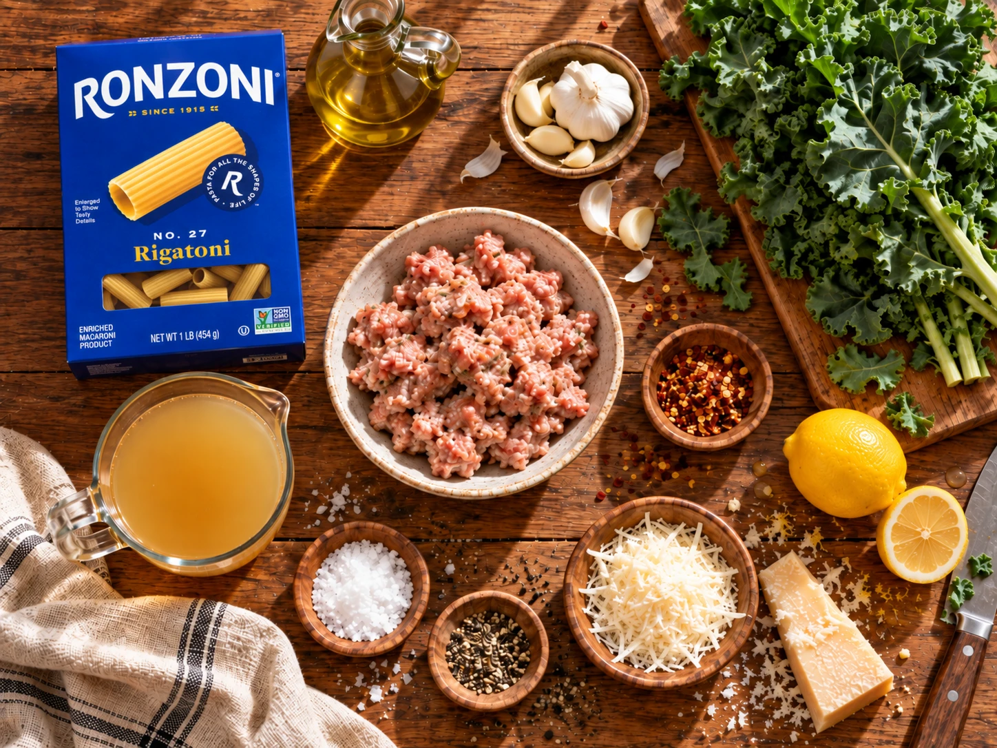 Turkey Sausage Kale Pasta preparation