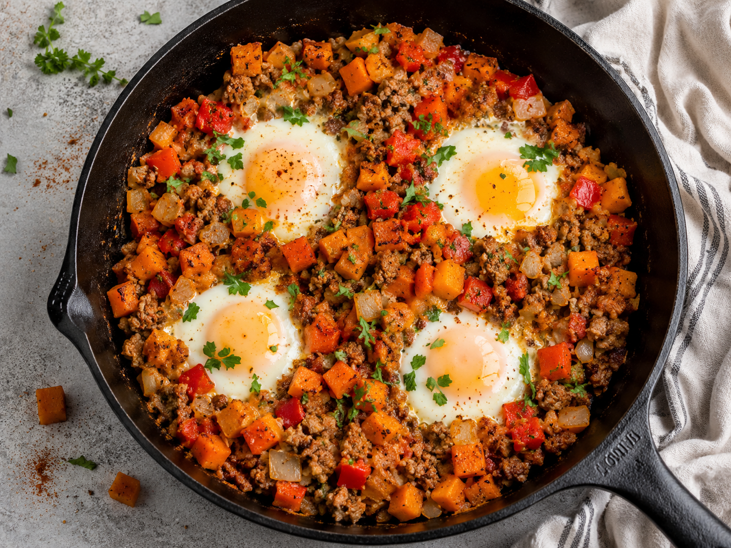 Turkey Sausage Sweet Potato Egg Skillet