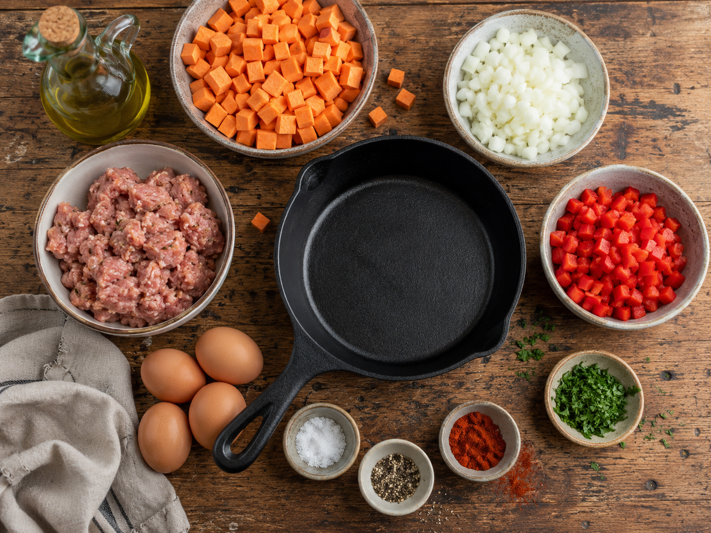Turkey Sausage Sweet Potato Egg Skillet preparation