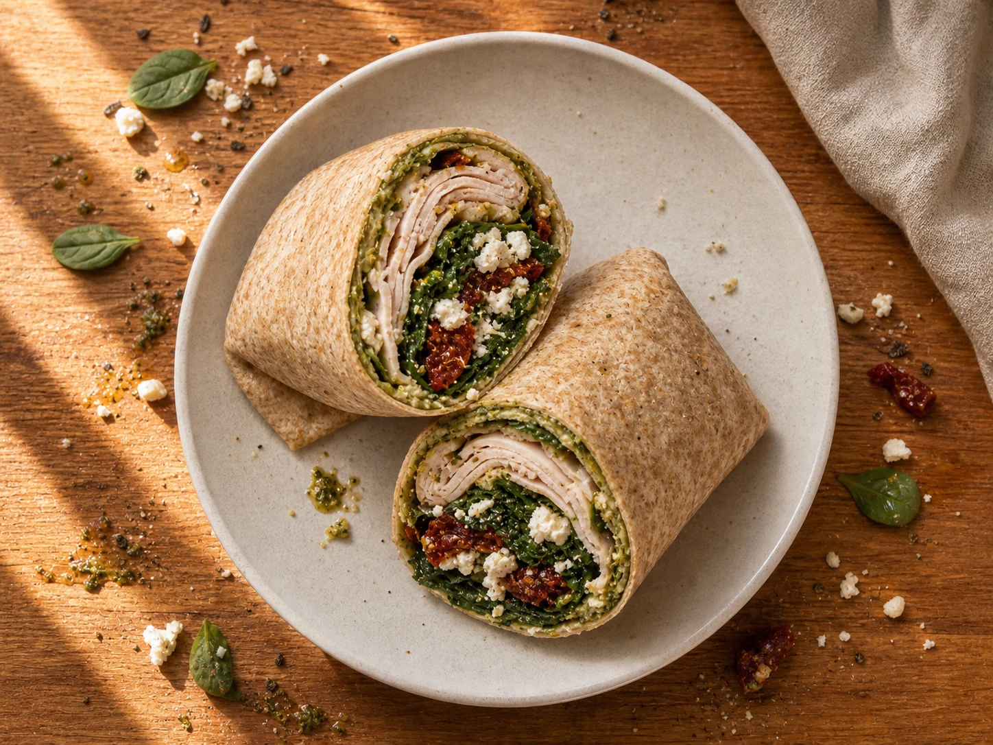 Turkey Spinach Feta Wrap aerial view