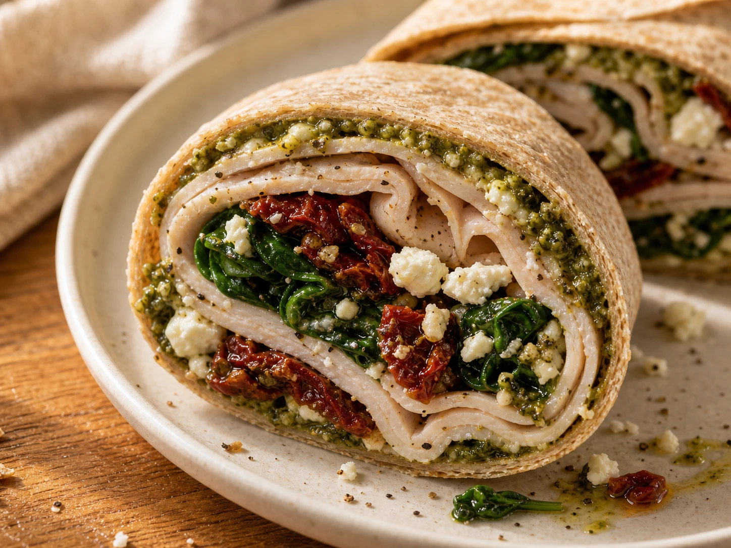 Turkey Spinach Feta Wrap close up