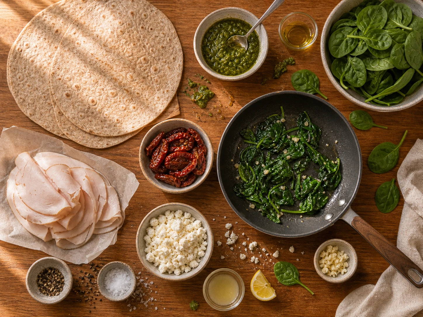 Turkey Spinach Feta Wrap preparation