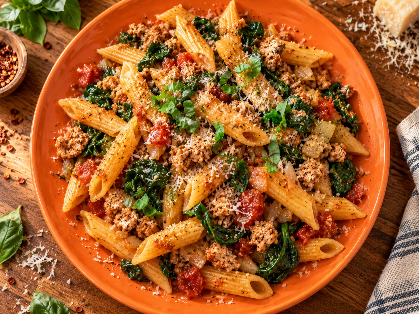 Turkey Spinach Protein Pasta aerial view