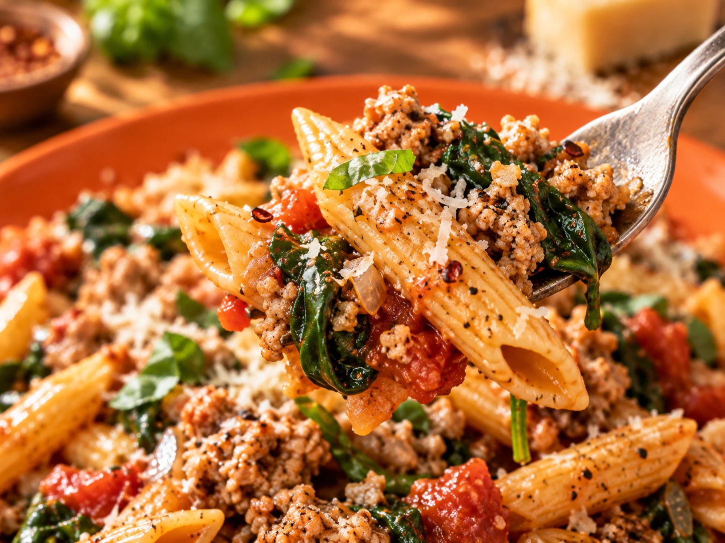 Turkey Spinach Protein Pasta close up