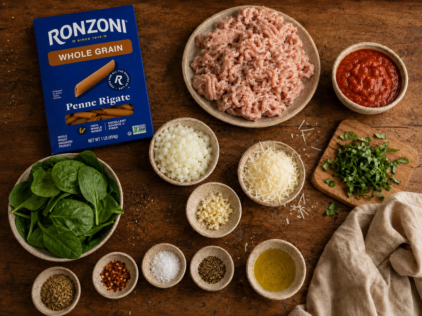 Turkey Spinach Protein Pasta preparation