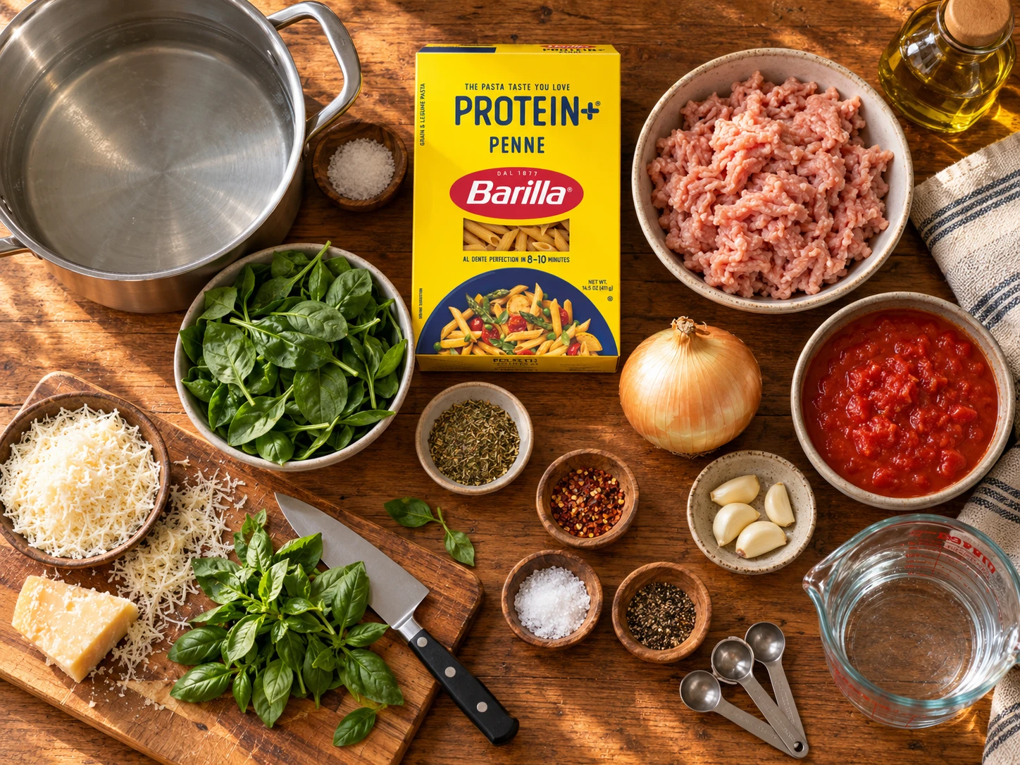 Turkey Spinach Protein Pasta preparation