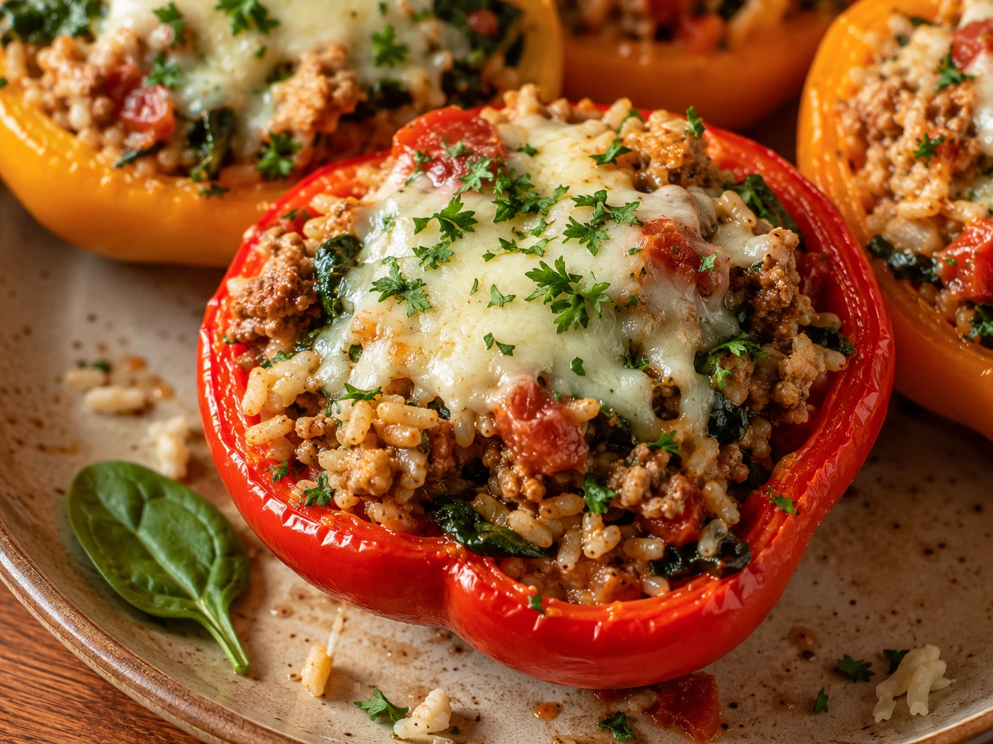Turkey Spinach Stuffed Peppers close up