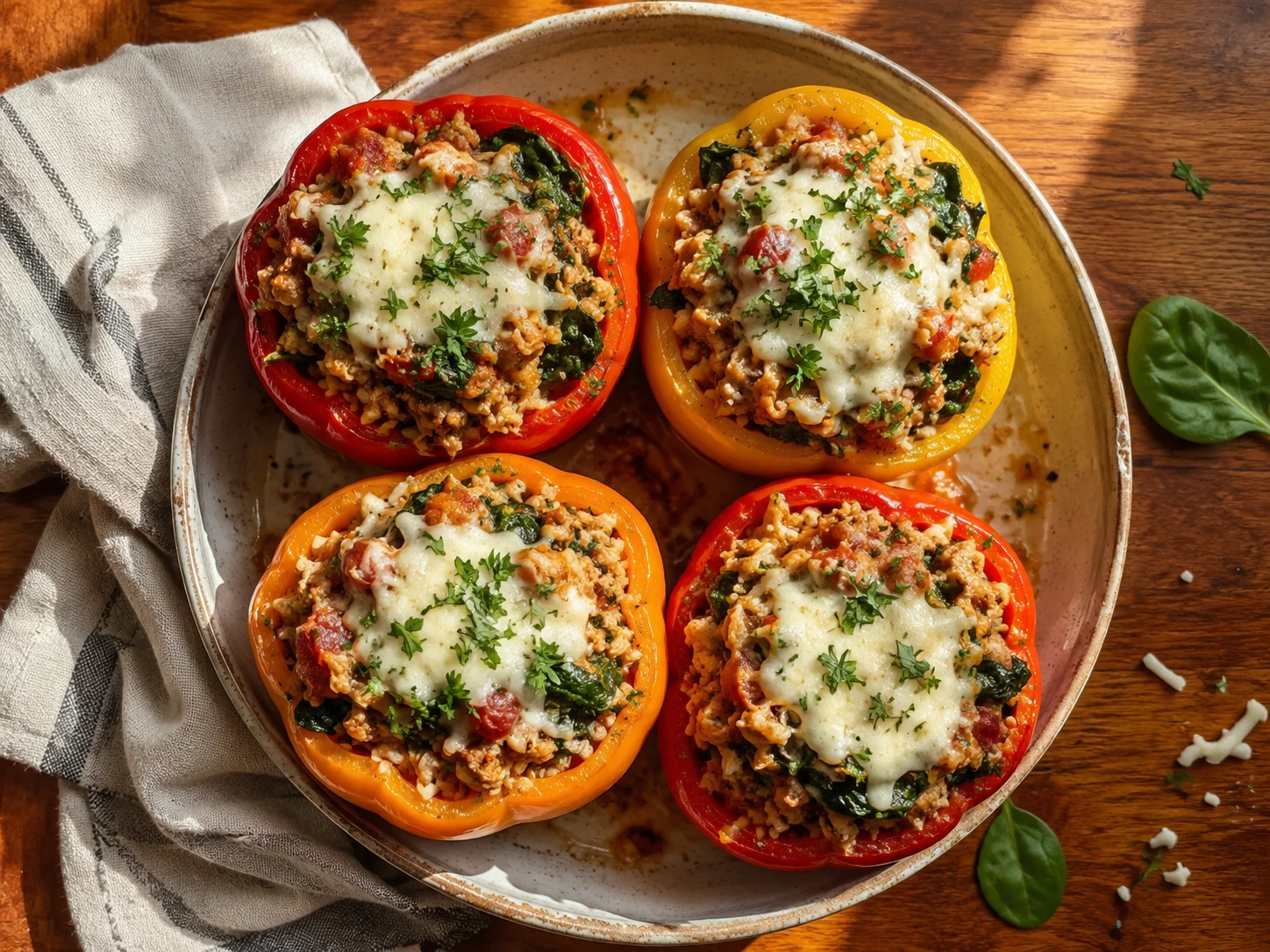 Turkey Spinach Stuffed Peppers