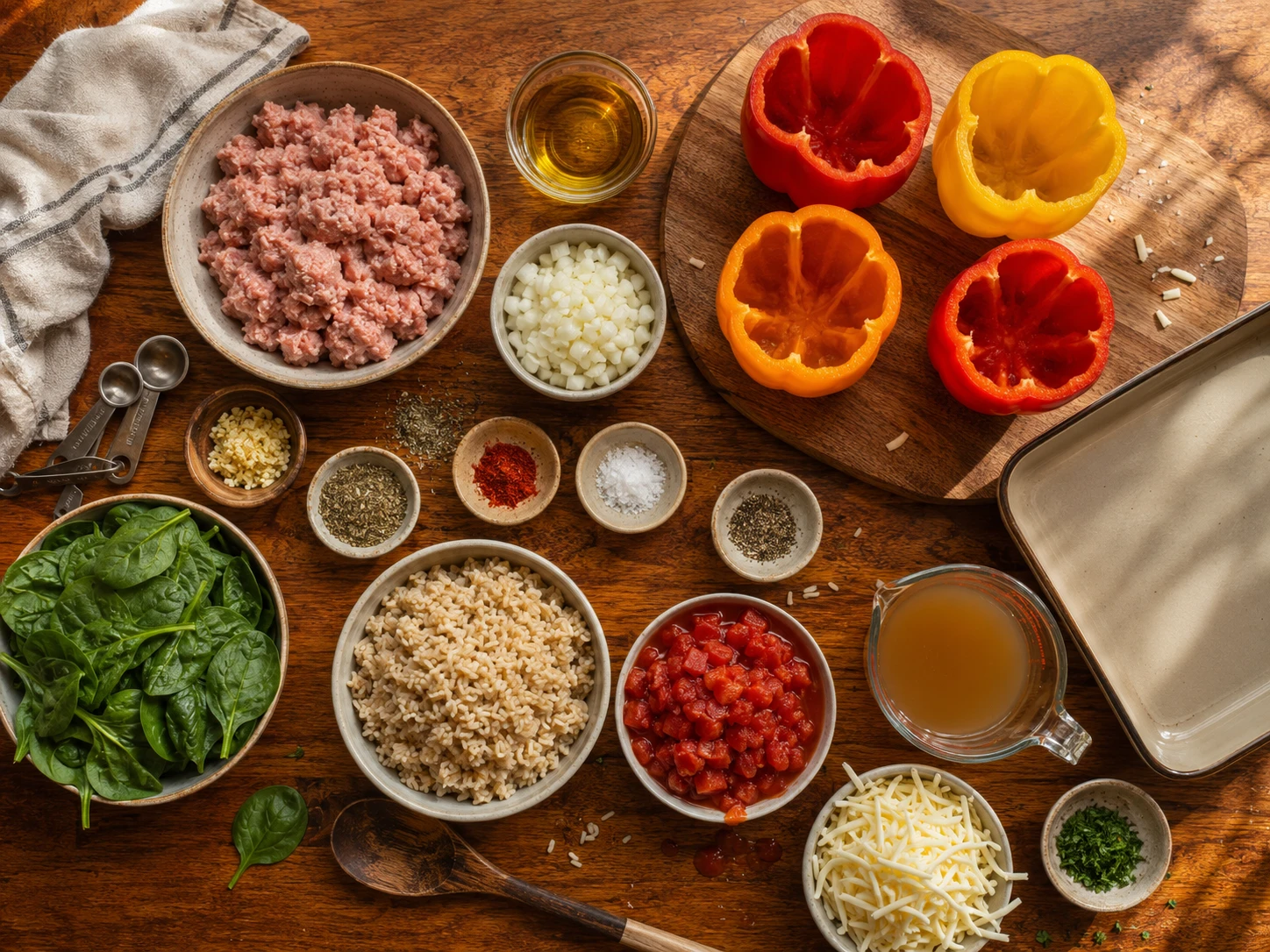 Turkey Spinach Stuffed Peppers preparation