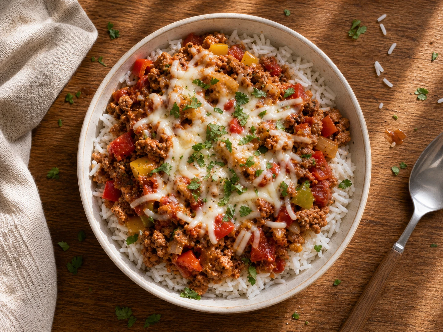 Turkey Stuffed Pepper Meal Prep Bowls aerial view