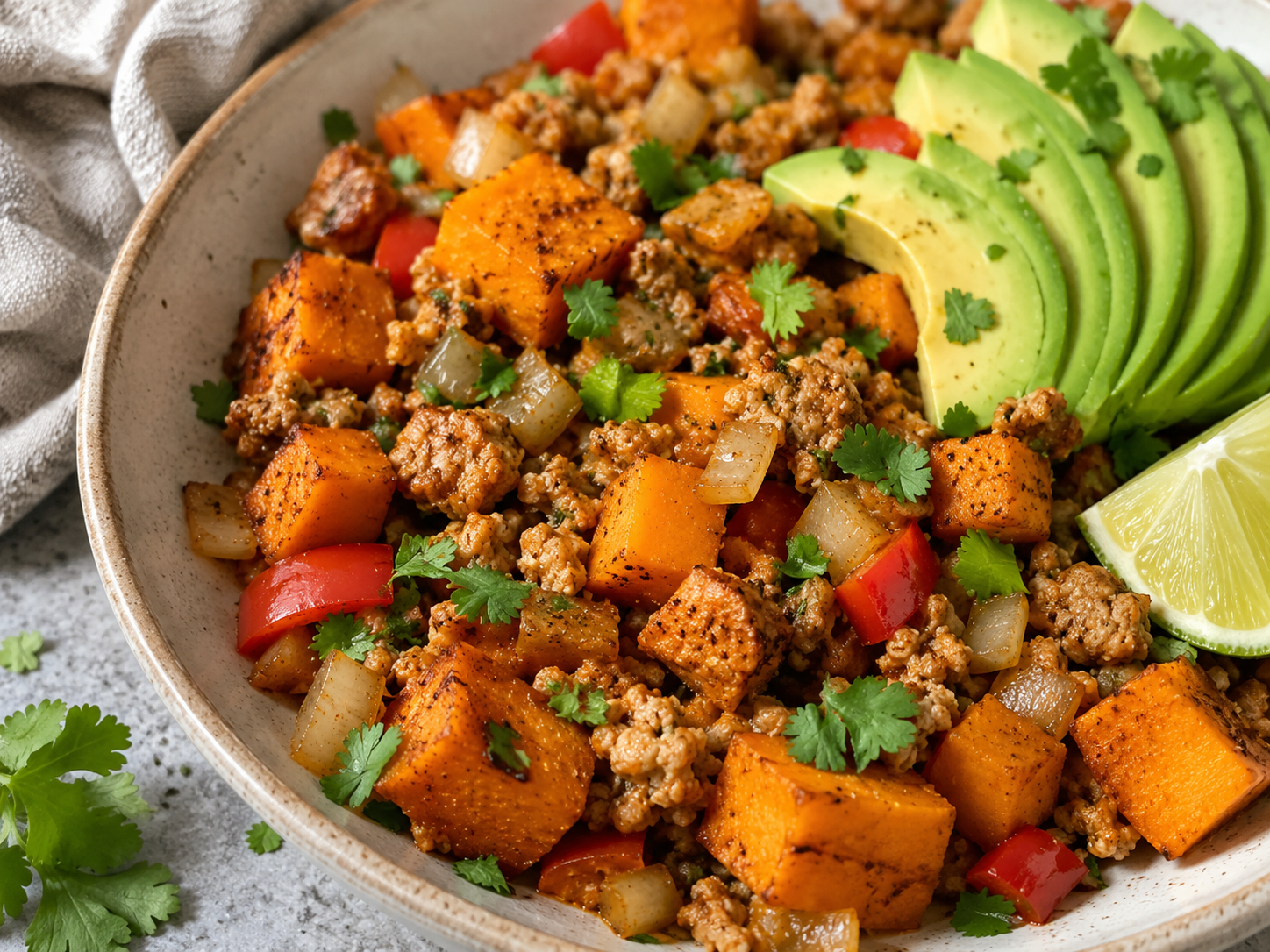 Turkey Sweet Potato Skillet Bowl close up