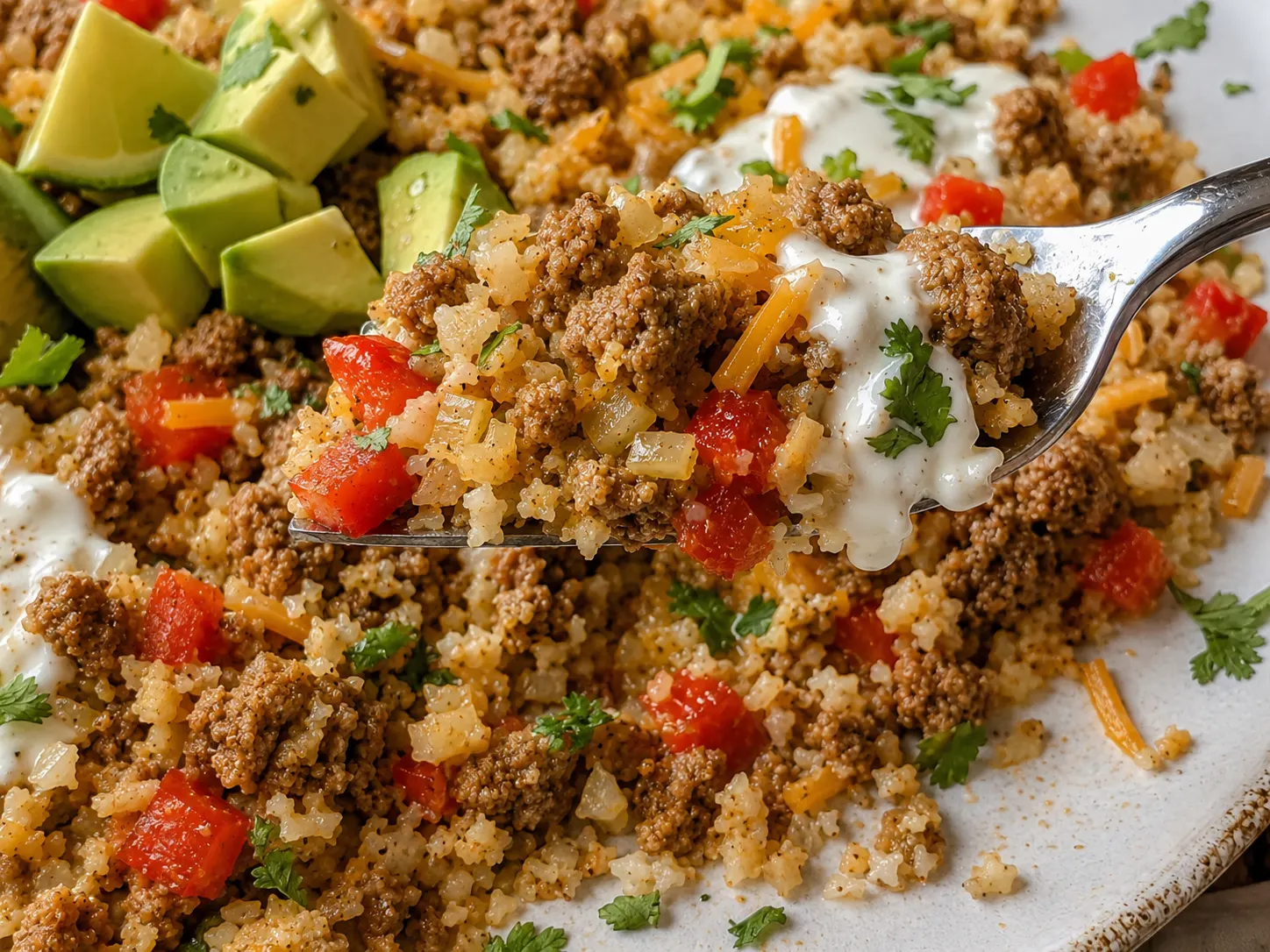 Turkey Taco Cauliflower Rice Skillet close up